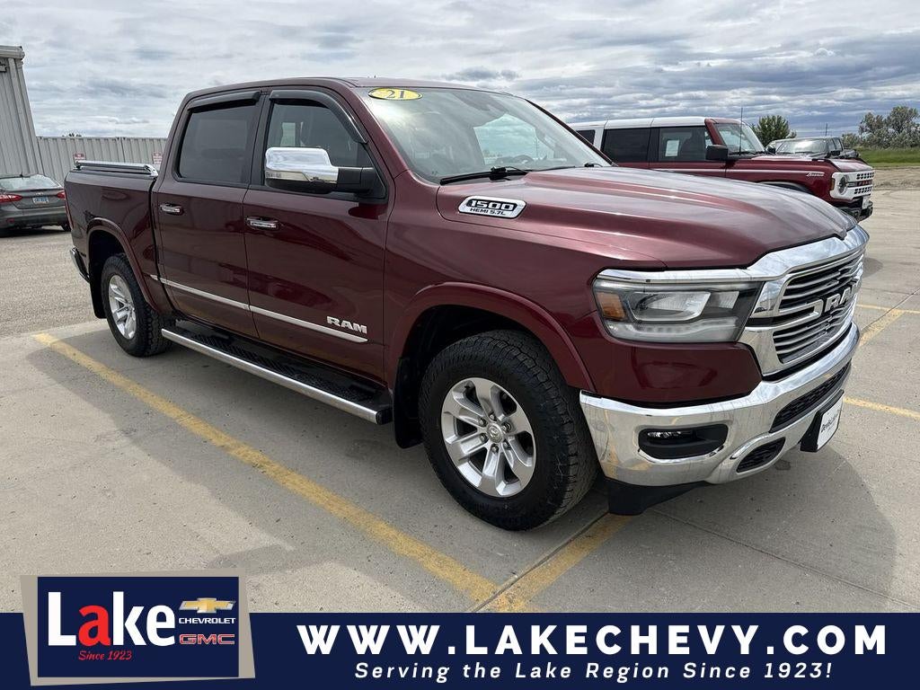 2021 RAM 1500 Laramie in Red — front three-quarter view