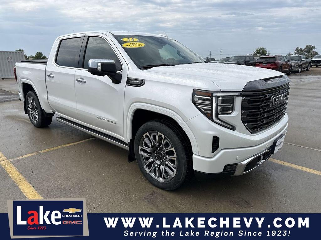 2024 GMC Sierra 1500 Denali Ultimate in White Frost Tricoat — front three-quarter view
