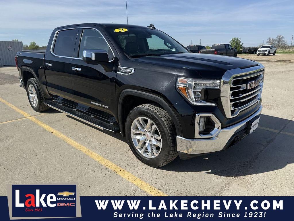 2021 GMC Sierra 1500 SLT in Onyx Black — front three-quarter view