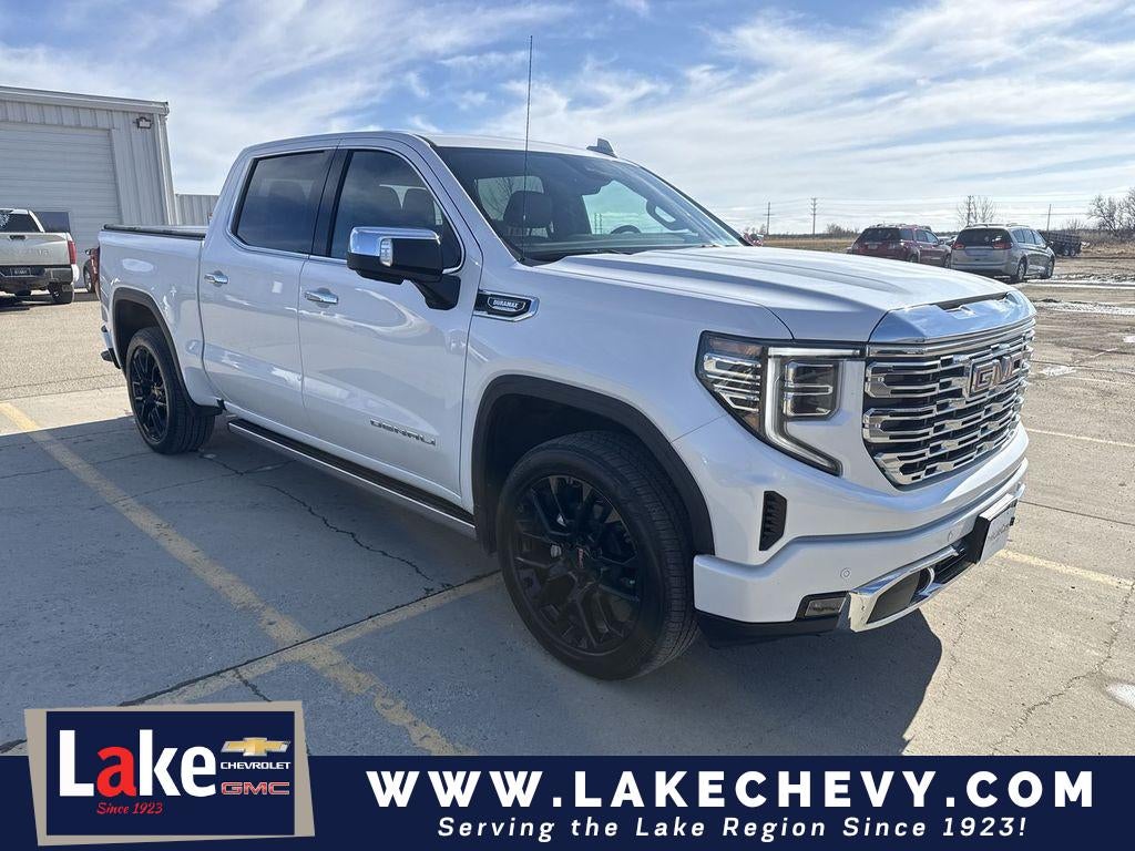 2023 GMC Sierra 1500 Denali in White Frost Tricoat — front three-quarter view
